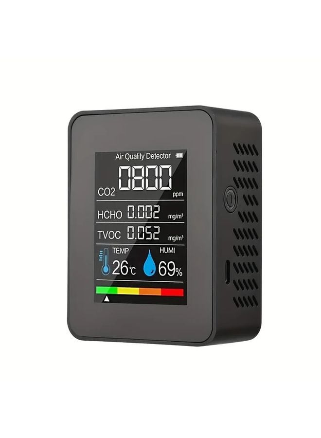 5 In 1 Indoor Air Quality Monitor Black Color With Temperature Humidity TVOC HCHO CO2 Detection - Image 1