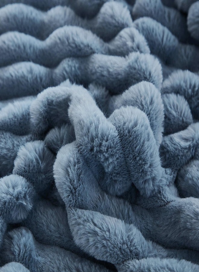 JAUXIO Faux Fur Fluffy Body Pillow Cover Luxury Textured Vertical Stripe Plush Decorative Body Pillowcase, Ultra Soft and Cozy Zipper Closure 21 x 54 Inches, Dusty Blue - Image 5
