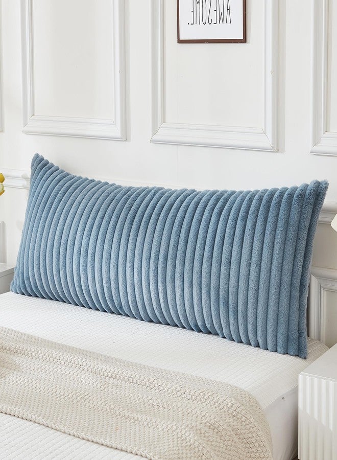 JAUXIO Faux Fur Fluffy Body Pillow Cover Luxury Textured Vertical Stripe Plush Decorative Body Pillowcase, Ultra Soft and Cozy Zipper Closure 21 x 54 Inches, Dusty Blue - Image 1