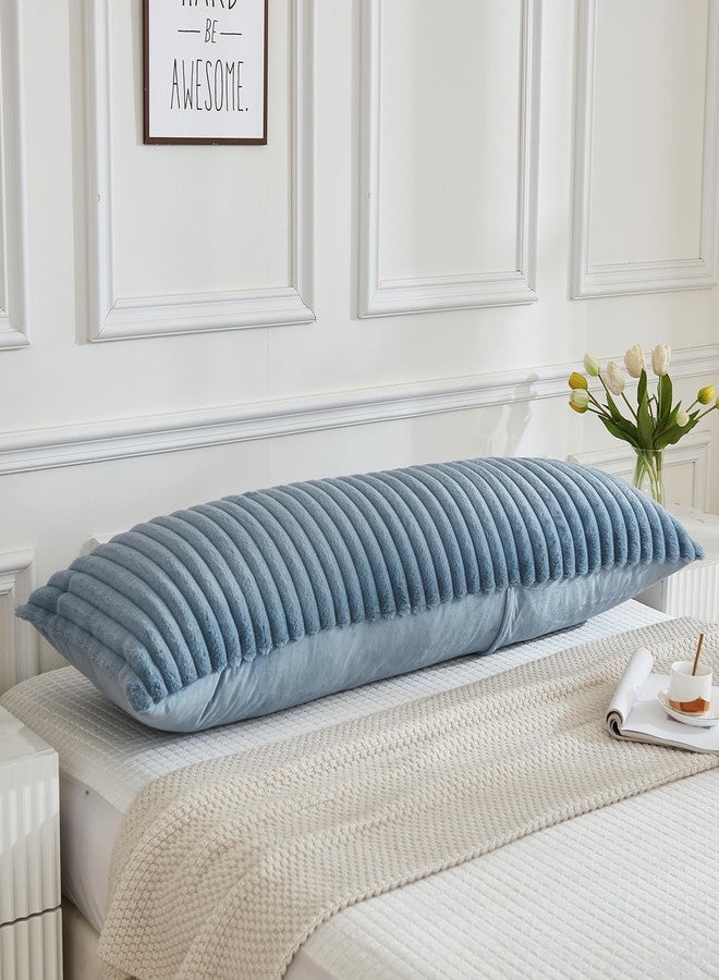 JAUXIO Faux Fur Fluffy Body Pillow Cover Luxury Textured Vertical Stripe Plush Decorative Body Pillowcase, Ultra Soft and Cozy Zipper Closure 21 x 54 Inches, Dusty Blue - Image 4