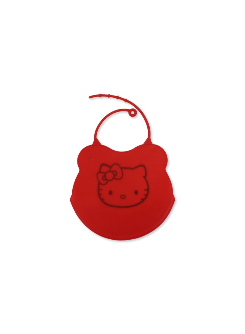 La Frutta Silicone Baby Bib with Pocket – Red with Hello Kitty Print - Image 2