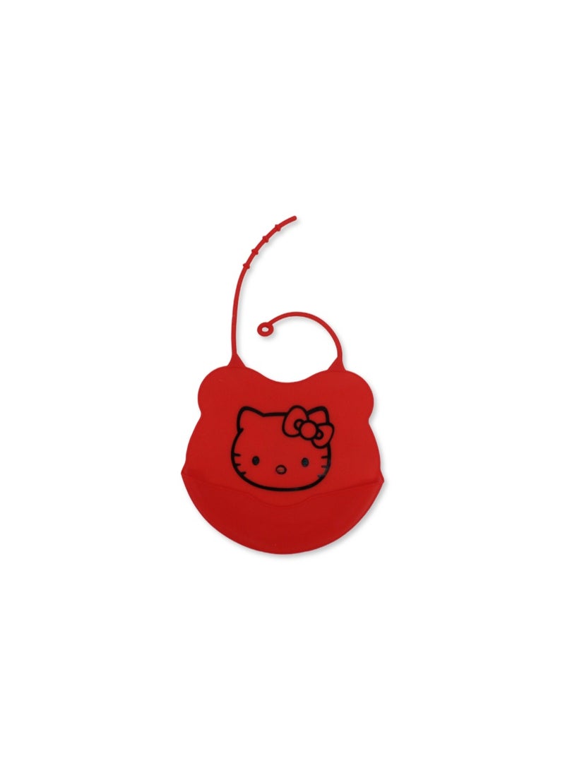 La Frutta Silicone Baby Bib with Pocket – Red with Hello Kitty Print - Image 1