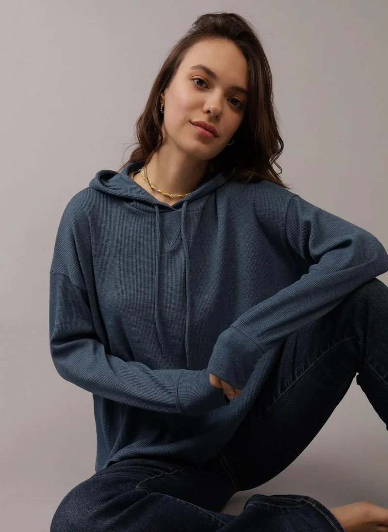 امريكان ايجل Oversized Waffle Drawstring Hoodie
