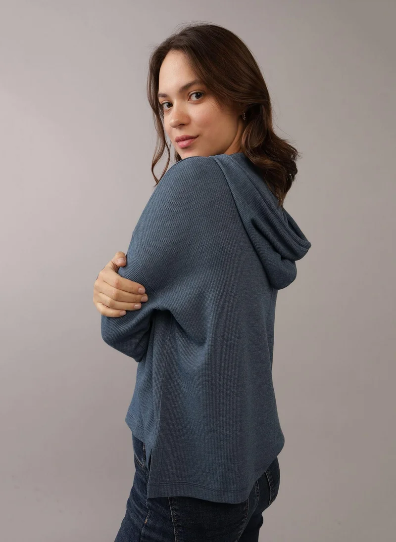 امريكان ايجل Oversized Waffle Drawstring Hoodie