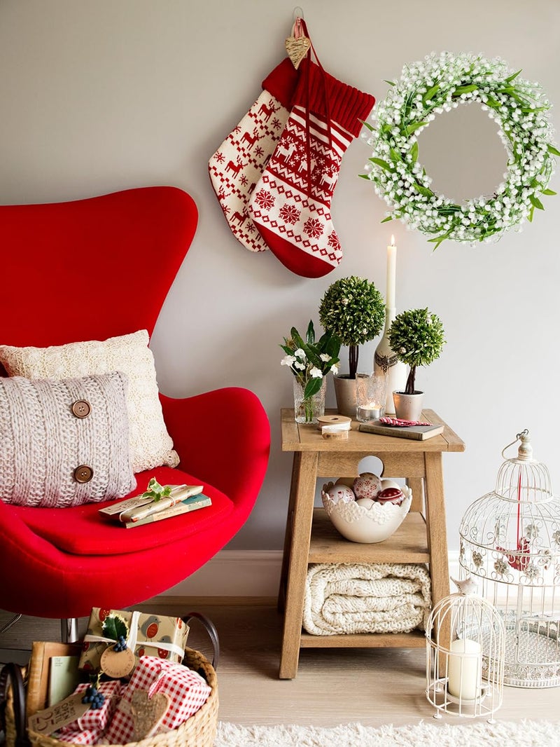 Briful Spring Wreaths for Front Door 16 Inch Artificial Lily of The Valley Flower Wreath White Floral Hanging Wreath for Home Wall Mantle Outdoor Porch Wedding Party Decor - Image 3