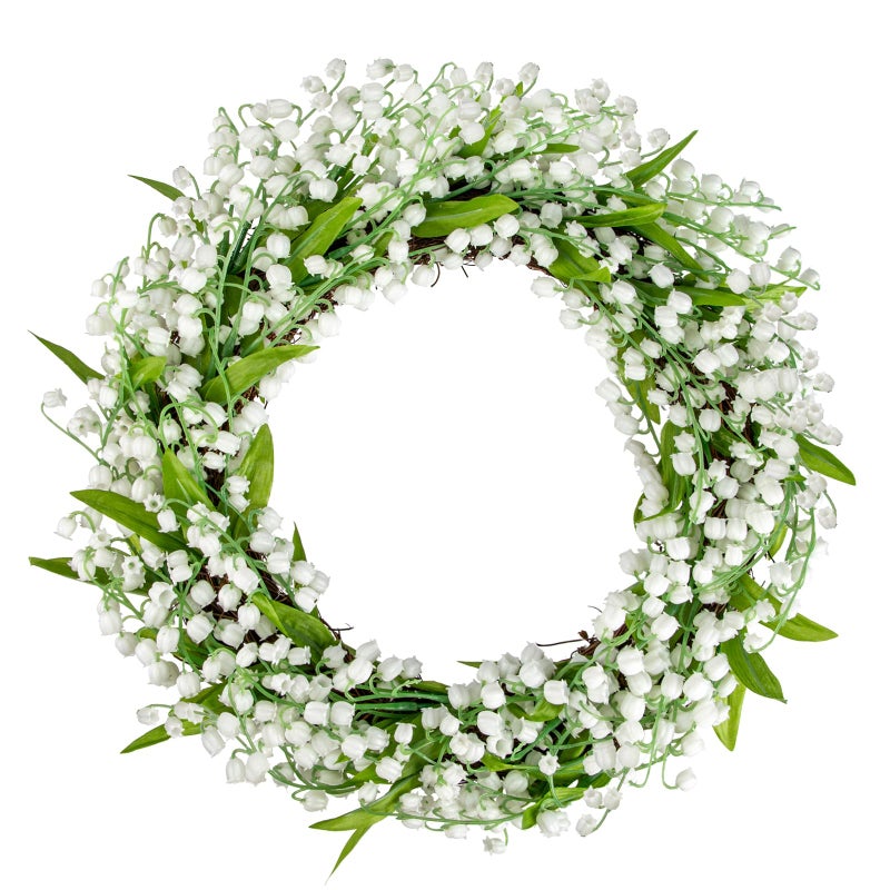 Briful Spring Wreaths for Front Door 16 Inch Artificial Lily of The Valley Flower Wreath White Floral Hanging Wreath for Home Wall Mantle Outdoor Porch Wedding Party Decor - Image 1