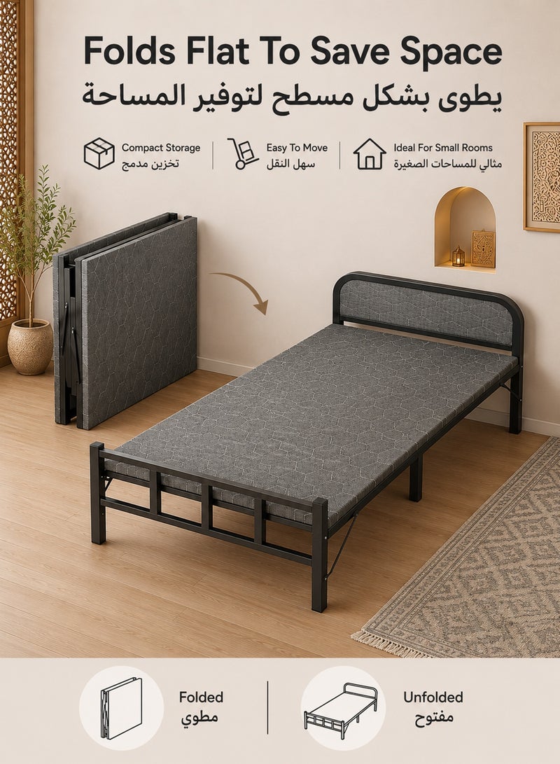 Favarey Metal Folding Bed Frame, Portable Foldable Single Guest Bed For Adults, Space Saving Fold Up Bed With Headboard And Support Legs For Guest Room, Office Nap, Dormitory, Camping And Temporary Rest, Black Grey - Image 3