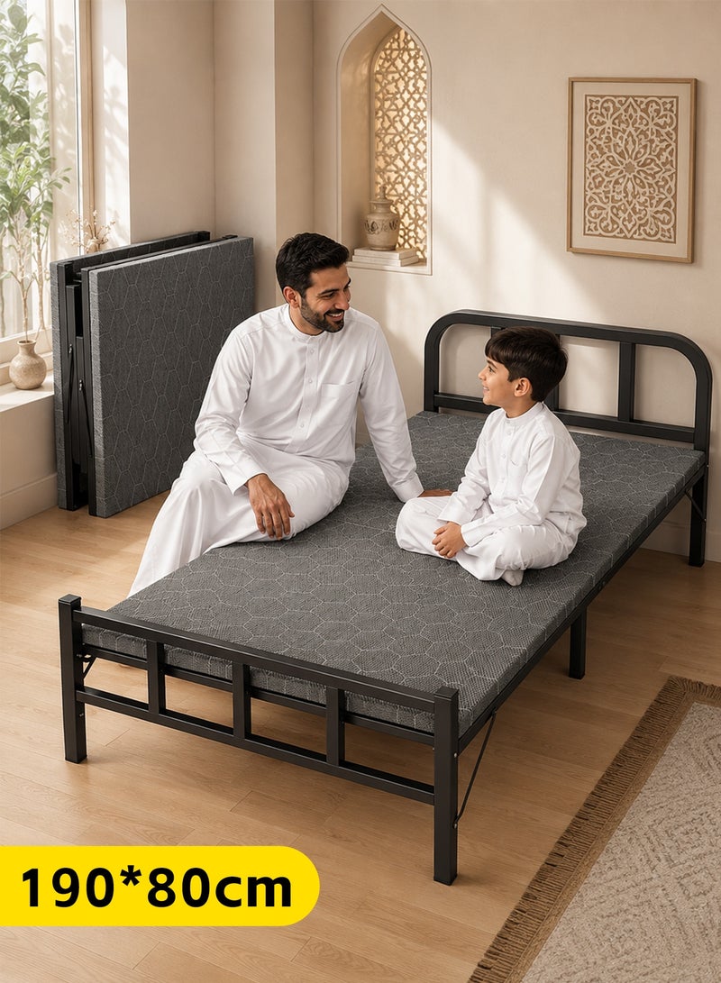Favarey Metal Folding Bed Frame, Portable Foldable Single Guest Bed For Adults, Space Saving Fold Up Bed With Headboard And Support Legs For Guest Room, Office Nap, Dormitory, Camping And Temporary Rest, Black Grey - Image 1