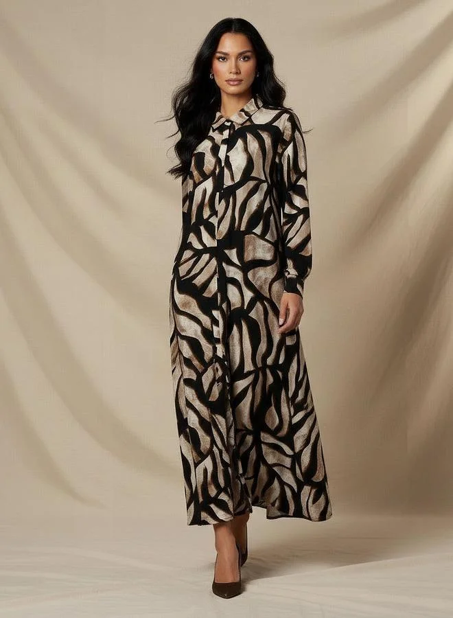 Iconic Iconic Printed Shirt Dress with Collar