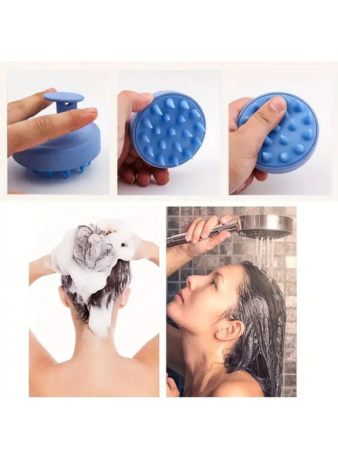 فرشاة تدليك فروة الرأس الزرقاء بتصميم مريح، رؤوس قابلة للتبديل، تنظيف عميق، استرخاء، وتعزيز نمو الشعر - Image 5