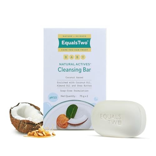 EQUALSTWO by Zydus Baby Cleansing Bar (75gx2) for Nourishing, Baby Bath Soaps with Coconut Oil & Shea Butter for All Skin Types, Soap-free, PH 5.5, Dermatologically Tested, No Parabens No Sulphates, (Pack 1) - Image 1