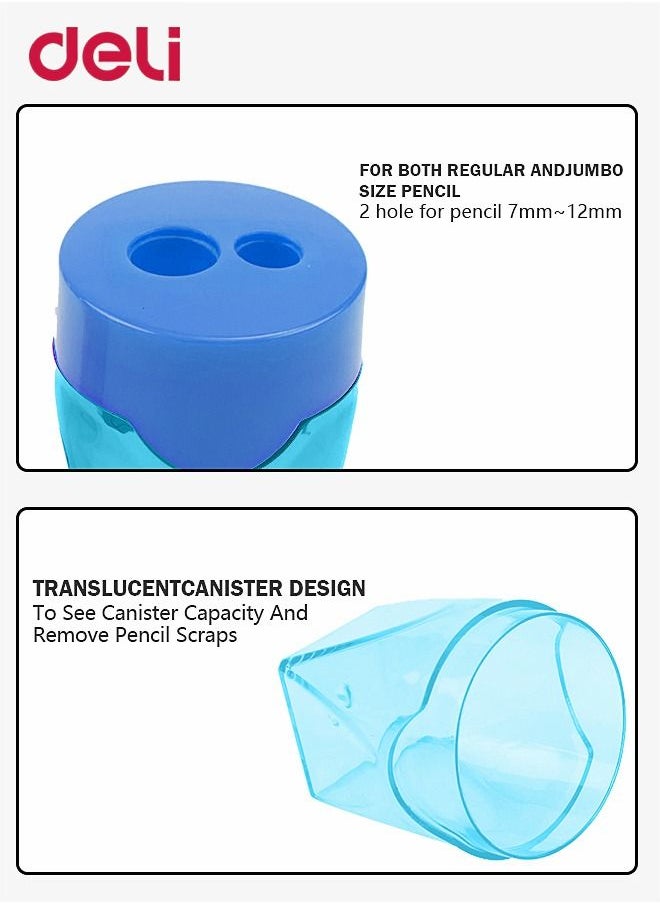 Deli - Dual Pencil Sharpener Portable Makeup Sharpener with 2 Holes, blue - Image 1