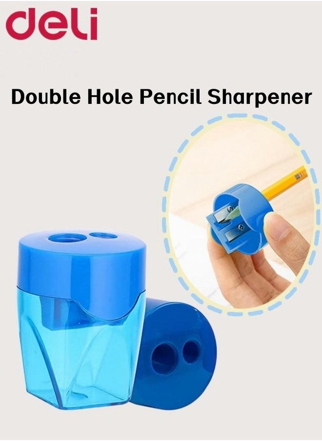 Deli - Dual Pencil Sharpener Portable Makeup Sharpener with 2 Holes, blue - Image 1