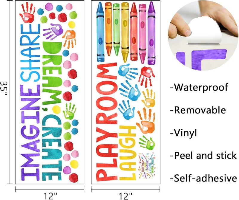 Mfault Playroom Wall Decals Stickers Crayon Handprint Polka Dots Inspirational Quote Nursery Decorations Daycare Art Laugh Imagine Share Dream Create Toddler Kids Room Bedroom School Classroom Decor - Image 2