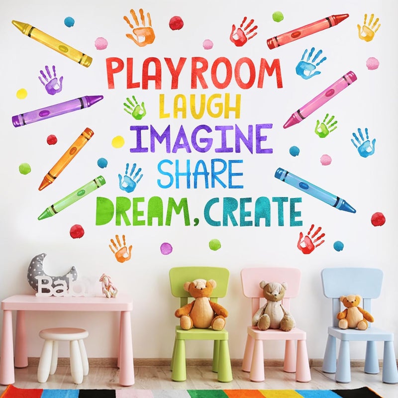 Mfault Playroom Wall Decals Stickers Crayon Handprint Polka Dots Inspirational Quote Nursery Decorations Daycare Art Laugh Imagine Share Dream Create Toddler Kids Room Bedroom School Classroom Decor - Image 3