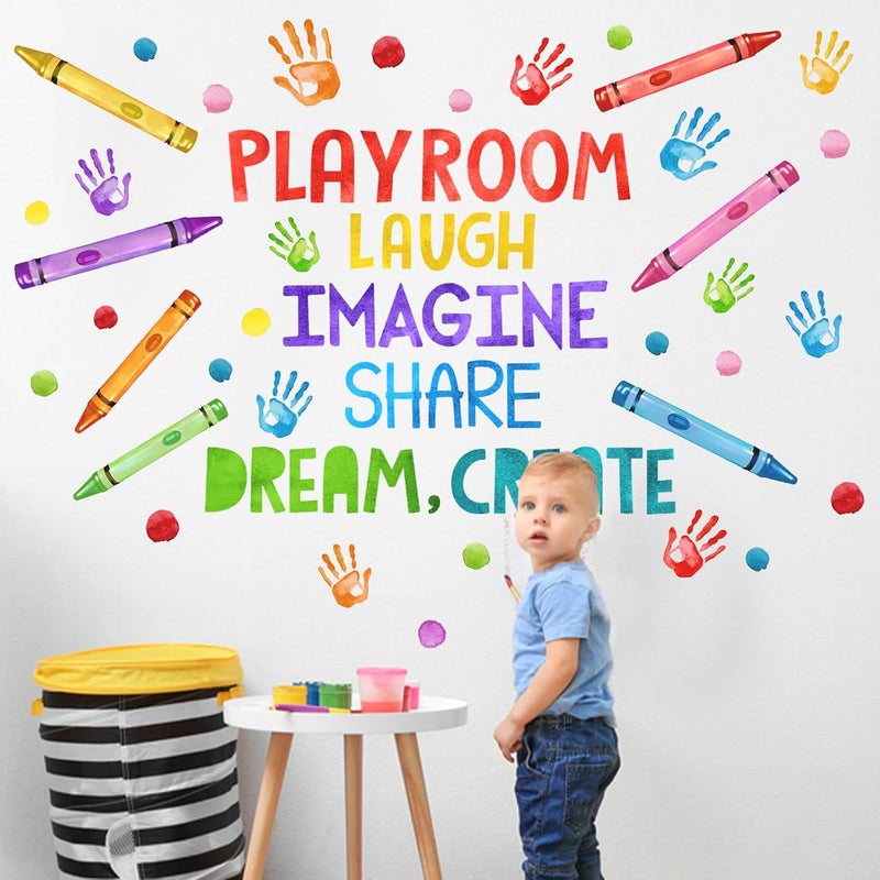 Mfault Playroom Wall Decals Stickers Crayon Handprint Polka Dots Inspirational Quote Nursery Decorations Daycare Art Laugh Imagine Share Dream Create Toddler Kids Room Bedroom School Classroom Decor - Image 4