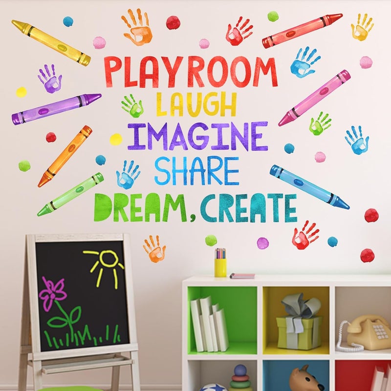 Mfault Playroom Wall Decals Stickers Crayon Handprint Polka Dots Inspirational Quote Nursery Decorations Daycare Art Laugh Imagine Share Dream Create Toddler Kids Room Bedroom School Classroom Decor - Image 5