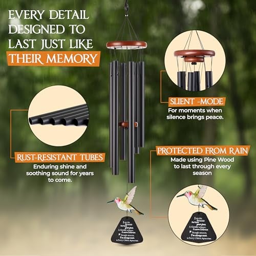 Captain Decor 32 Inch Hummingbird Memorial Wind Chimes Outdoor, Sympathy Gifts for Loss of Loved One, Memorial Gifts for Loss of Mom, Sympathy Wind Chimes for Mother, Father, Brother, Sister - Image 5
