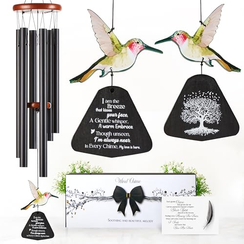 Captain Decor 32 Inch Hummingbird Memorial Wind Chimes Outdoor, Sympathy Gifts for Loss of Loved One, Memorial Gifts for Loss of Mom, Sympathy Wind Chimes for Mother, Father, Brother, Sister - Image 1
