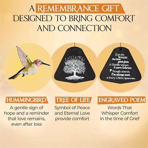 Captain Decor 32 Inch Hummingbird Memorial Wind Chimes Outdoor, Sympathy Gifts for Loss of Loved One, Memorial Gifts for Loss of Mom, Sympathy Wind Chimes for Mother, Father, Brother, Sister - Image 2