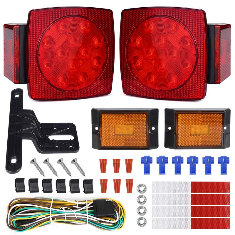 WoneNice LED Submersible Boat Trailer Tail Light and Wiring Kit Combined Stop TaillightsRunning Turn Function DOT Compliance IP67 Waterproof
