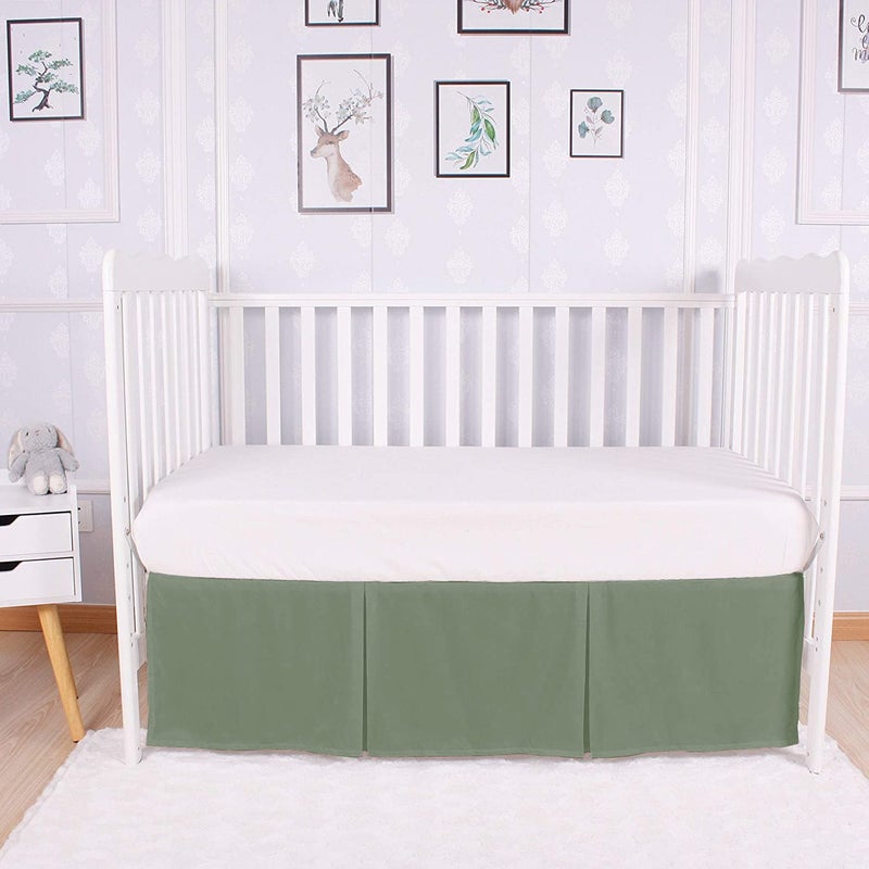 Linens Limited Box Pleated Crib Bed Skirt Premium 100% Cotton 800 Thread Count Nursery Crib Toddler Bedding Crib Bedskirt for Baby Boys or Baby Girls, (28" x 52") + 14" Drop Lenght - Sage Solid - Image 1