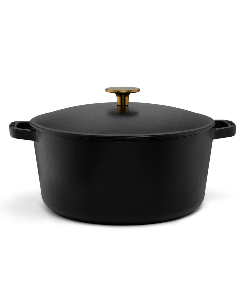 Kana Lifestyle Milo by Kana 55quart Enameled Cast Iron Dutch Oven with Lid  Premium Casserole Cooking Pot  Enamel Coating Inside and Out  Oven Safe and Dishwasher Friendly Black with Gold Knob 