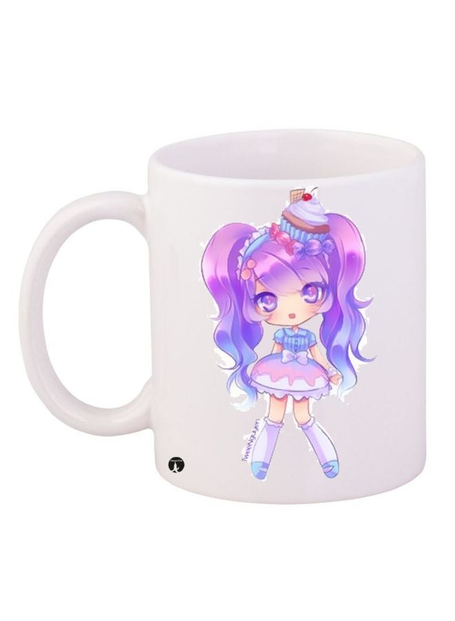 RYN Cartoon Girl Printed Coffee Mug White/Purple/Blue 11ounce