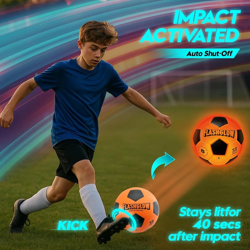 FLASHGLOW Light Up Soccer Ball Gift For Boys: Glow In The Dark - Toys For Kids & Teens Ages 8-15 - Birthday Christmas Easter Ideas - Outdoor Sports Activity Night Play - 8 9 10 11 12 13 14 15 Years Old Teenager - Image 5