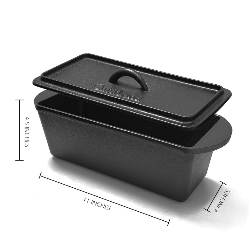 Cuisiland Rectangular Cast Iron Bread Loaf Pan & Proofing Basket, Heavy Duty 11x4.75x4,25" (14" L/Handles) with Lid (BLP137BU) - Image 5