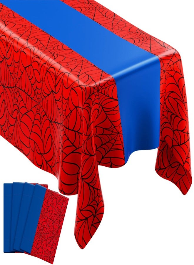 Remagr 3 Pcs 54 x 108 Inch Spider Birthday Party Tablecloth Plastic Disposable Hero Table Cover Large Red and Blue Plastic Rectangular Tablecloth for Birthday Party Decorations Supplies (Red,Blue) - Image 1