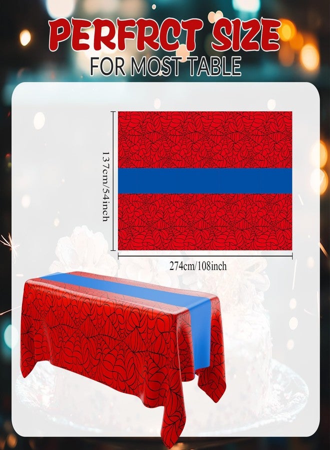 Remagr 3 Pcs 54 x 108 Inch Spider Birthday Party Tablecloth Plastic Disposable Hero Table Cover Large Red and Blue Plastic Rectangular Tablecloth for Birthday Party Decorations Supplies (Red,Blue) - Image 2