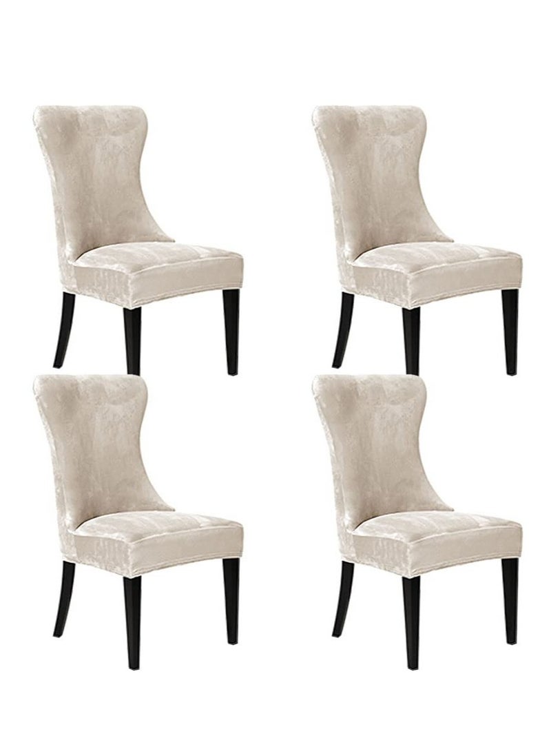 Excefore Stretch Soft Velvet Wingback Chair Cover, Dining Room Chair Covers, Super Soft Washable Reusable Armchair Slipcover, for Dining Room Home Banquet Party Decor (Cream, Set of 4) - Image 1