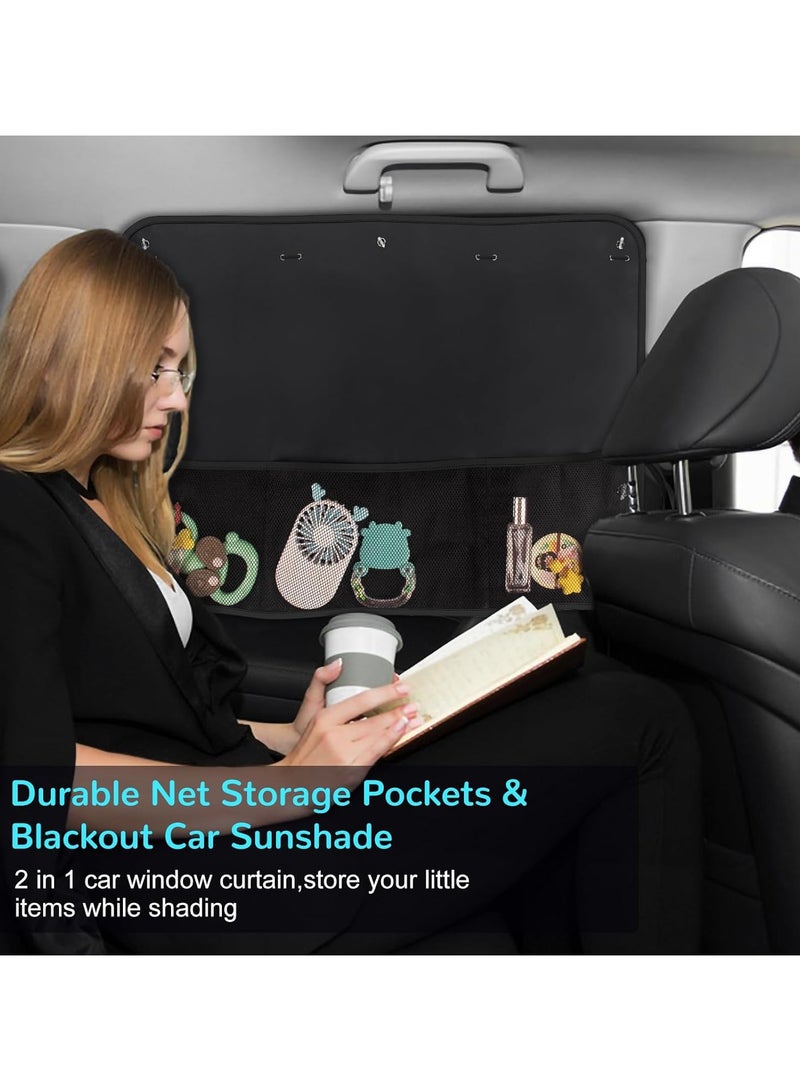 INSIJAM Car Sun Shade Side Window 2 Pcs Blackout Car Window Shade for Baby Privacy with Storage Net Pockets Car Curtains 7 Suction Cups for Heat/UV Protection Sun Block Covers - Image 2