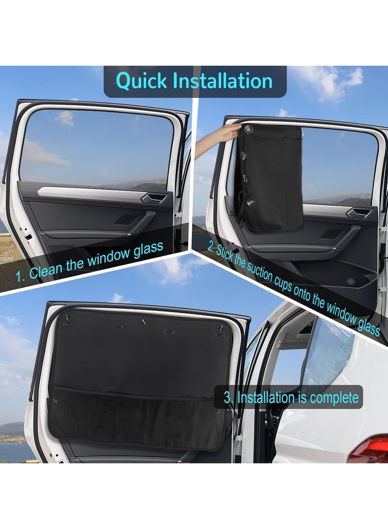 INSIJAM Car Sun Shade Side Window 2 Pcs Blackout Car Window Shade for Baby Privacy with Storage Net Pockets Car Curtains 7 Suction Cups for Heat/UV Protection Sun Block Covers - Image 5