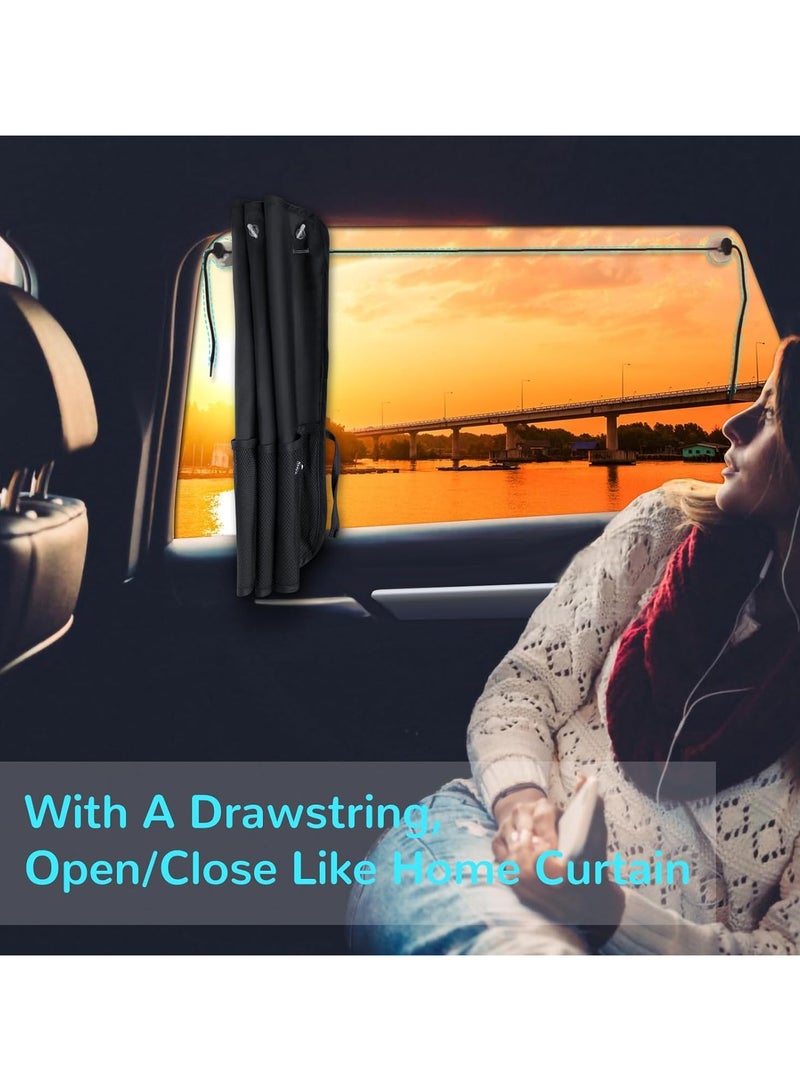 INSIJAM Car Sun Shade Side Window 2 Pcs Blackout Car Window Shade for Baby Privacy with Storage Net Pockets Car Curtains 7 Suction Cups for Heat/UV Protection Sun Block Covers - Image 3