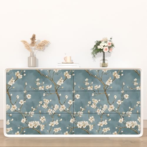 Laatse Vintage Floral Wallpaper Peel and Stick Blue White Flowers Contact Paper Vinyl Self Adhesive Removable Retro Cherry Blossom Wall Mural Wall Paper for Room Walls Shelve Cabinet Table Decor 175 x 393 - Image 3