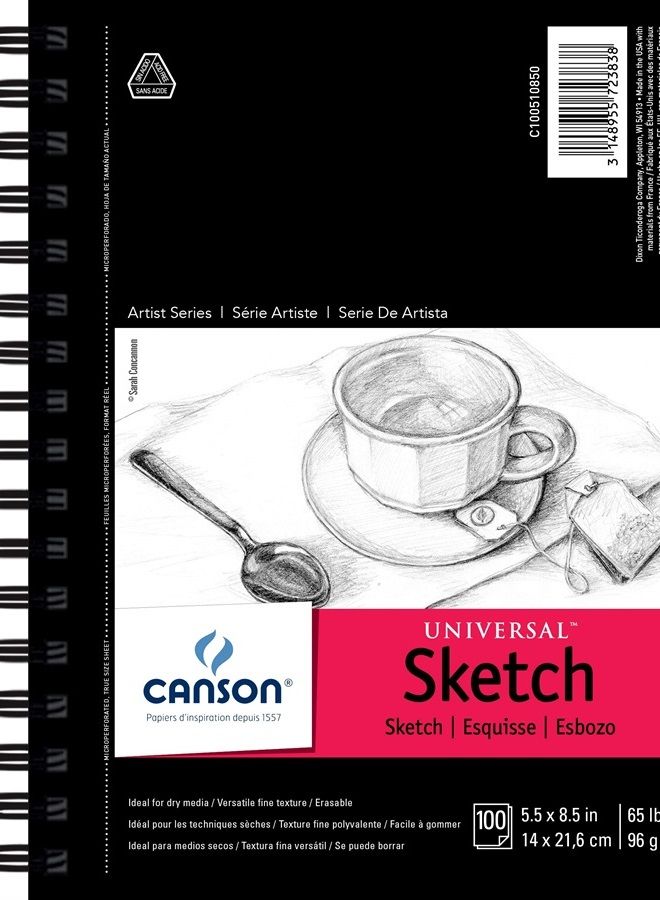 CANSON 100510850 Pro-Art Artist Series Universal Sketch Pad, 5.5" x 8.5" Side Wire