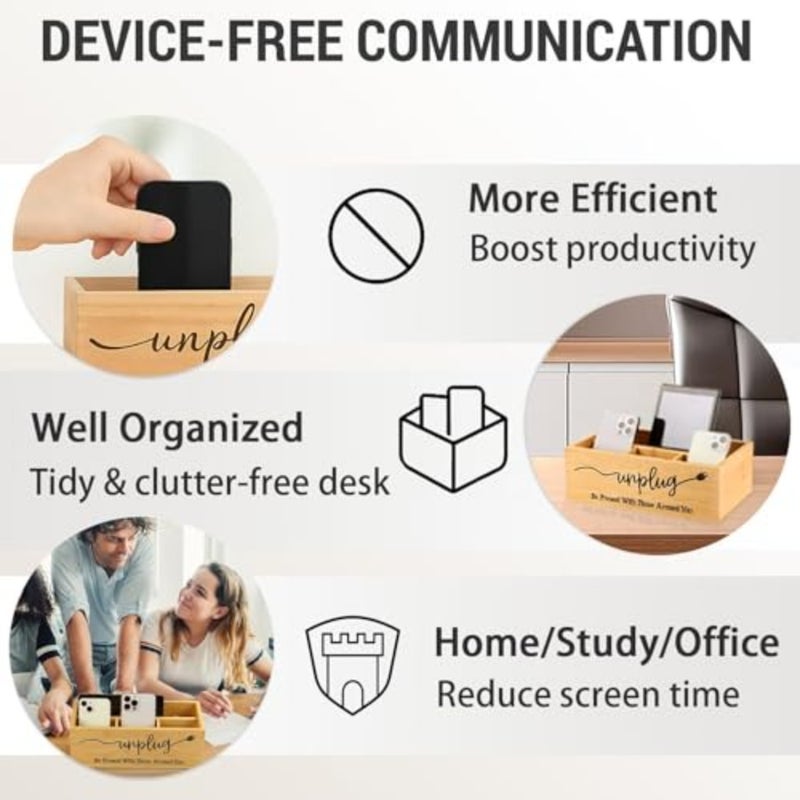 Bamboo Wood Phone Box Unplug from Phones, Tablets, and Electronics for Study, Meetings, and Family Time, Phone Holder Organizer with Charging Holes, Farmhouse Style, Holds Up to 18 Phones-Wood - Image 5