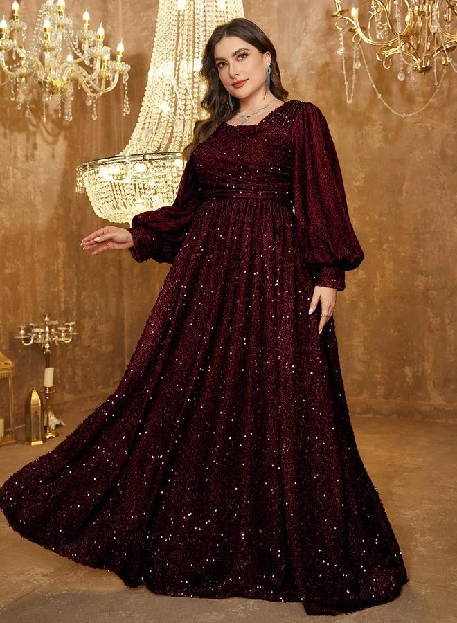 Unithorse Plus Size Burgundy Sequin A-Line Maxi Dress