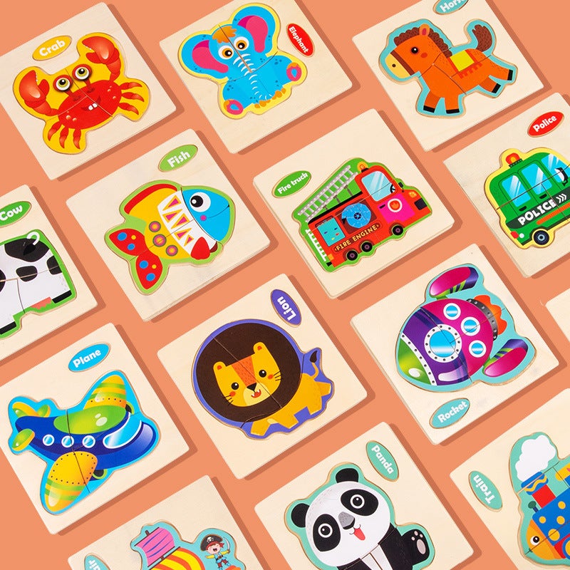 Wooden Animal Car Three-Dimensional Puzzle Boys And Girls Baby Hand Grasp Matching Puzzle Puzzle Puzzle Toy 1-2-3-4 Years Old - Image 3