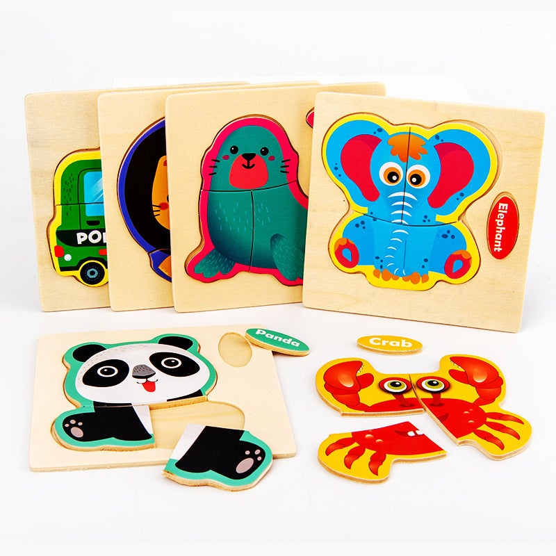 Wooden Animal Car Three-Dimensional Puzzle Boys And Girls Baby Hand Grasp Matching Puzzle Puzzle Puzzle Toy 1-2-3-4 Years Old - Image 4