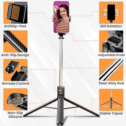 Wecool S5s Selfie Stick with Tripod Stand 360 Degree, Extendable Upto 71inc/ 180cm Long 7 Section Stable Base for Mobile/GoPro/Camera, Perfect for Vlogging & Photoshoot - Image 2