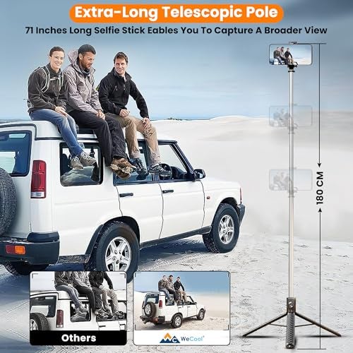 Wecool S5s Selfie Stick with Tripod Stand 360 Degree, Extendable Upto 71inc/ 180cm Long 7 Section Stable Base for Mobile/GoPro/Camera, Perfect for Vlogging & Photoshoot - Image 3