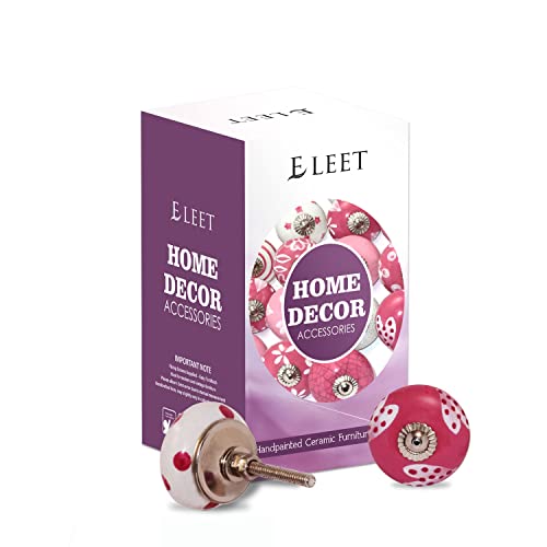 Eleet Assorted Ceramic Cabinet Knobs - Vintage Cabinet Cupboard Door & Drawer Pulls Chrome Hardware (Ceramic Knobs Set of 20, Dark Pink & White) - Image 2