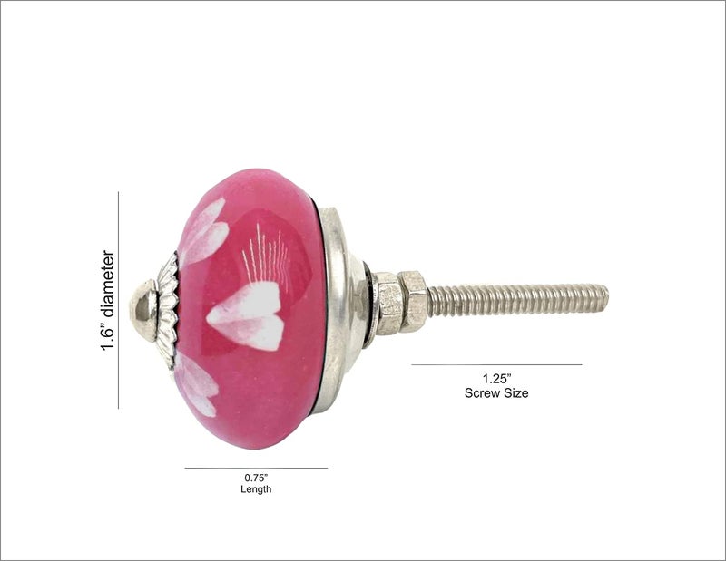 Eleet Assorted Ceramic Cabinet Knobs - Vintage Cabinet Cupboard Door & Drawer Pulls Chrome Hardware (Ceramic Knobs Set of 20, Dark Pink & White) - Image 3