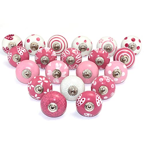 Eleet Assorted Ceramic Cabinet Knobs - Vintage Cabinet Cupboard Door & Drawer Pulls Chrome Hardware (Ceramic Knobs Set of 20, Dark Pink & White) - Image 1