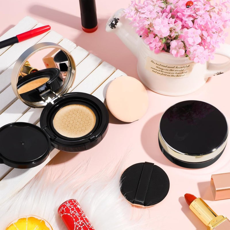 SYOSI Empty Luxurious Cushion Foundation Box, Portable BB Puff Container with Air Sponge, Powder Puff, and Mirror for Women, Travel Sunscreen Compact, 2 Pcs, 15g, Black - Image 5