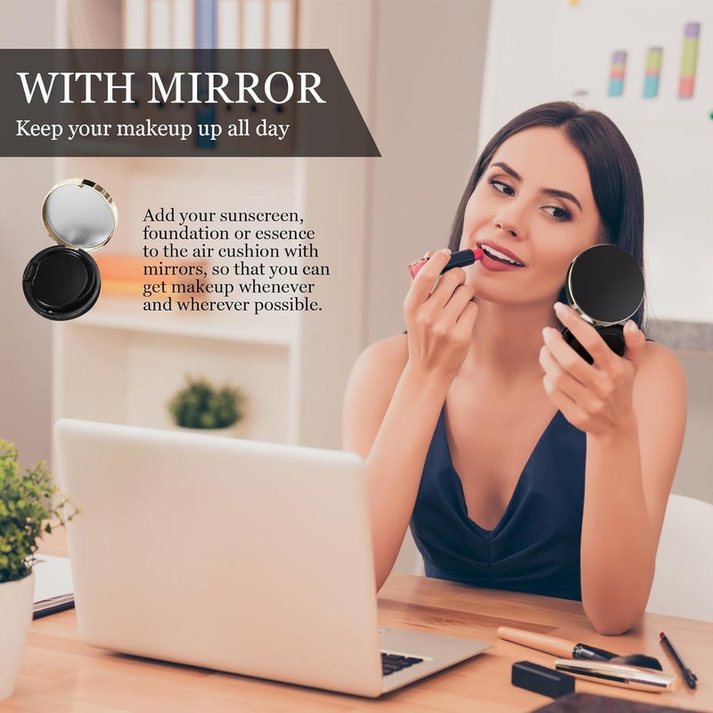 SYOSI Empty Luxurious Cushion Foundation Box, Portable BB Puff Container with Air Sponge, Powder Puff, and Mirror for Women, Travel Sunscreen Compact, 2 Pcs, 15g, Black - Image 4