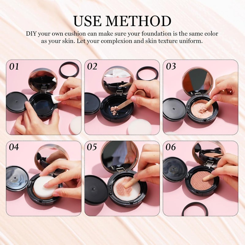 SYOSI Empty Luxurious Cushion Foundation Box, Portable BB Puff Container with Air Sponge, Powder Puff, and Mirror for Women, Travel Sunscreen Compact, 2 Pcs, 15g, Black - Image 3